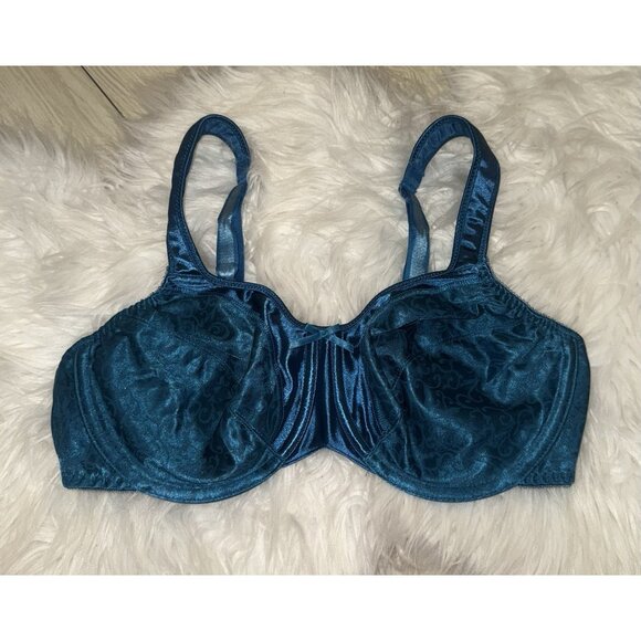 Bali 3562 Satin Tracings Full Figure Minimizer Bra Unlined UW Womens 36C Teal - Picture 2 of 6